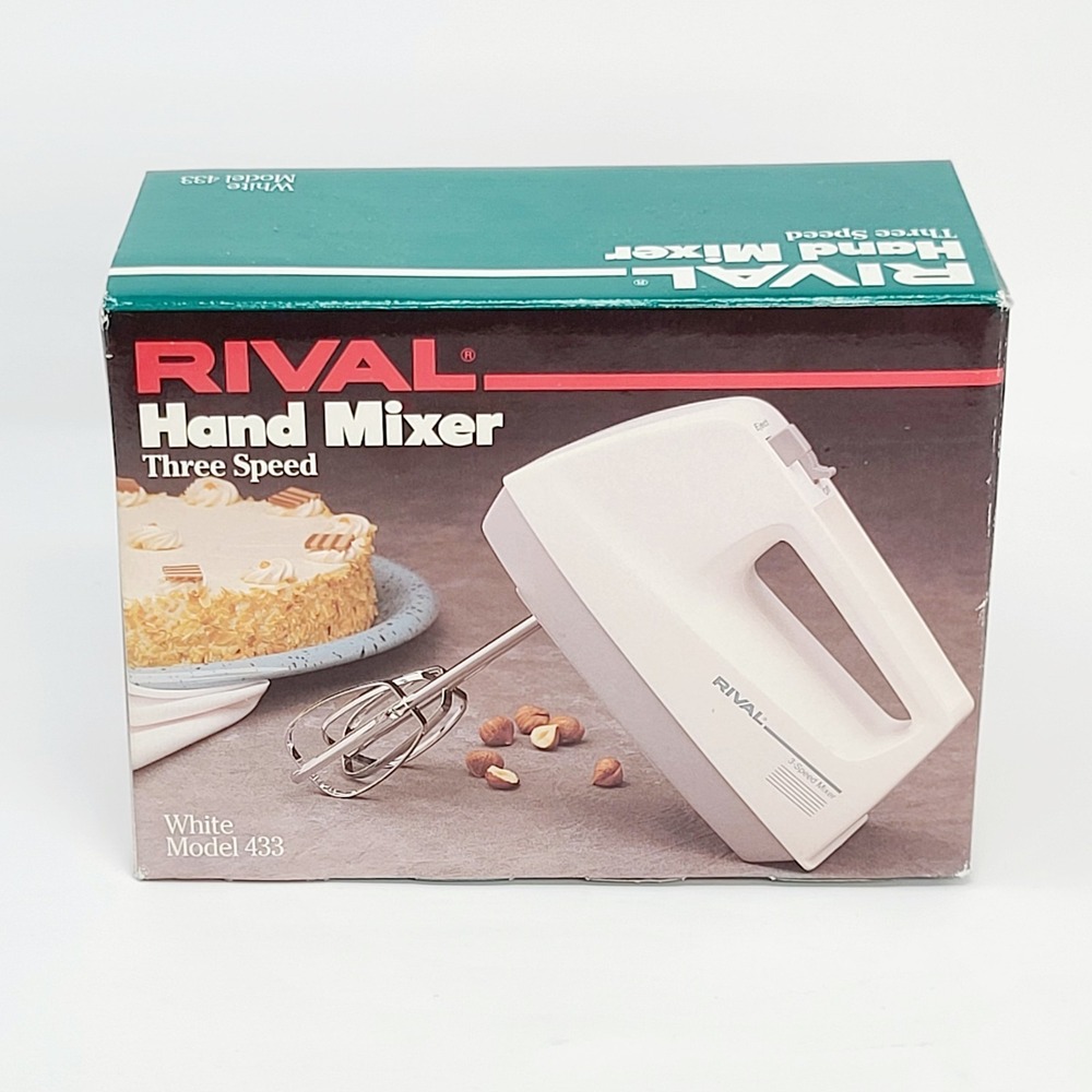 Vintage RIVAL Model 433 Three Speed Hand Mixer White OPEN BOX Unused w/ Box